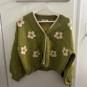 Green floral cropped cardigan - size M